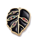 304 Stainless Steel Enamel Leaf Pendant with Rhinestones – 20.5mm Gold Enamel Leaf Pendant with Rhinestones – 20.5mm