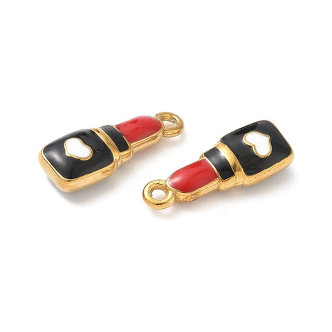 304 Stainless Steel Enamel Lipstick Charms Pendants – IP Golden & Red, 20mm 304 Stainless Steel Enamel Lipstick Charms Pendants – IP Golden & Red, 20mm
