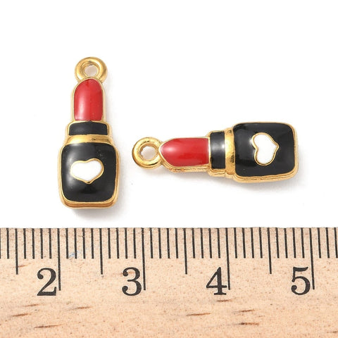 304 Stainless Steel Enamel Lipstick Charms Pendants – IP Golden & Red, 20mm 304 Stainless Steel Enamel Lipstick Charms Pendants – IP Golden & Red, 20mm