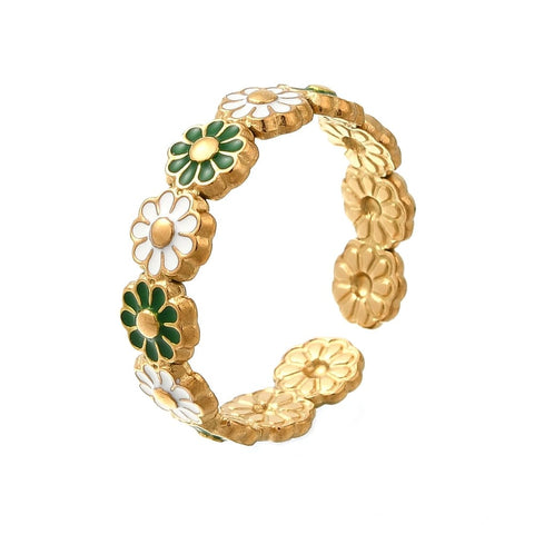 GREEN & WHITE 304 Stainless Steel Enamel Open Cuff Ring 304 Stainless Steel Enamel Open Cuff Ring