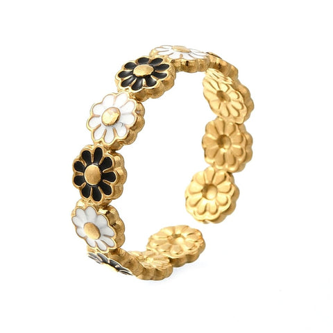 BLACK & WHITE 304 Stainless Steel Enamel Open Cuff Ring 304 Stainless Steel Enamel Open Cuff Ring