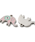 304 Stainless Steel Enamel Pendants, Elephant with Evil Eye Charms, Stainless Steel Color, Pink 16x11.5mm 304 Stainless Steel Enamel Pendants, Elephant with Evil Eye Charms, Stainless Steel Color, Pink 16x11.5mm