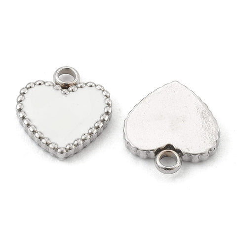 STAINLESS STEEL COLOR 304 Stainless Steel Enamel Pendants, Flat Heart, White, 10mm 304 Stainless Steel Enamel Pendants, Flat Heart, White, 10mm