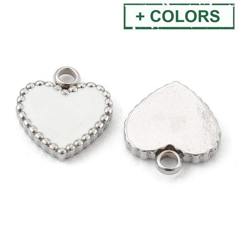 304 Stainless Steel Enamel Pendants, Flat Heart, White, 10mm 304 Stainless Steel Enamel Pendants, Flat Heart, White, 10mm