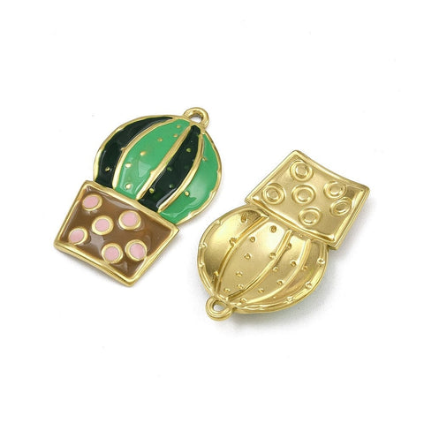 304 Stainless Steel Enamel Pendants, Ion Plating(IP), Cactus Charm 27.5x17mm 304 Stainless Steel Enamel Pendants, Ion Plating(IP), Cactus Charm 27.5x17mm