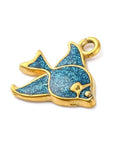 304 Stainless Steel Enamel Pendants, Ion Plating(IP), Real 18K Gold Plated, Glitter Powder Fish, Blue 304 Stainless Steel Enamel Pendants, Ion Plating(IP), Real 18K Gold Plated, Glitter Powder Fish, Blue
