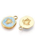 ION GOLD PLATED 304 Stainless Steel Enamel Pendants, with Turtle, 13x16.5mm 304 Stainless Steel Enamel Pendants, with Turtle, 13x16.5mm