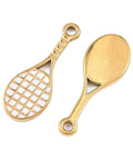 304 Stainless Steel Enamel Racket Charms, Real 18K Gold Plated, White 304 Stainless Steel Enamel Racket Charms, Real 18K Gold Plated, White