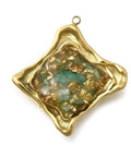 304 Stainless Steel Enamel Rhombus Pendant with Green Aventurine Chips, Golden, 31.5mm 304 Stainless Steel Enamel Rhombus Pendant with Green Aventurine Chips, Golden, 31.5mm