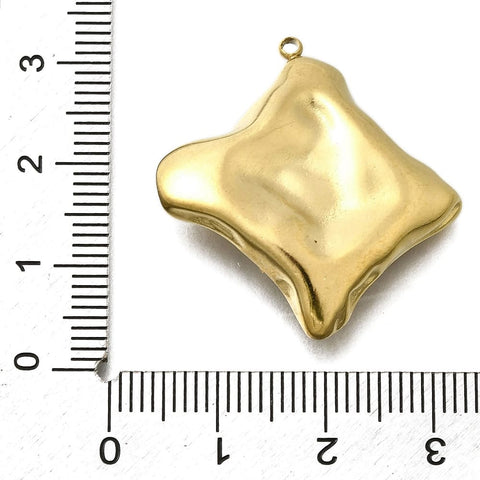 304 Stainless Steel Enamel Rhombus Pendant with Green Aventurine Chips, Golden, 31.5mm 304 Stainless Steel Enamel Rhombus Pendant with Green Aventurine Chips, Golden, 31.5mm