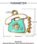 304 Stainless Steel Enamel Telephone Charms, Real 18K Gold Plated, Cyan 304 Stainless Steel Enamel Telephone Charms, Real 18K Gold Plated | Cyprus