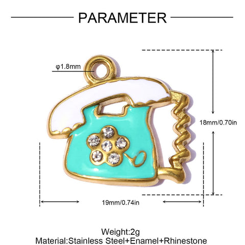304 Stainless Steel Enamel Telephone Charms, Real 18K Gold Plated, Cyan 304 Stainless Steel Enamel Telephone Charms, Real 18K Gold Plated | Cyprus