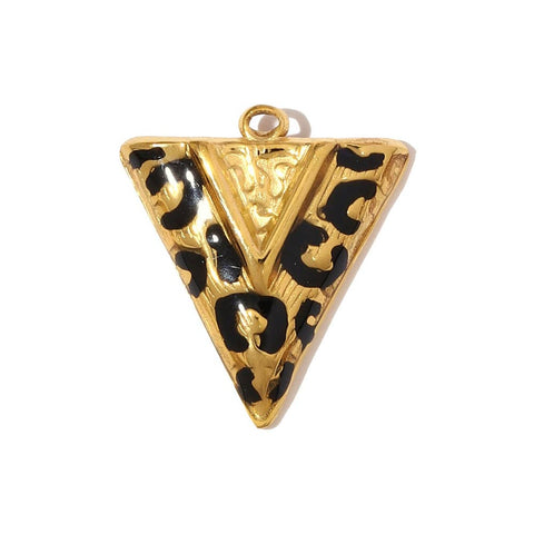 304 Stainless Steel Enamel Triangle Leopard Print Pendants, Real 18K Gold Plated 304 Stainless Steel Triangle Leopard Print Enamel Pendants, 18K Gold Plated