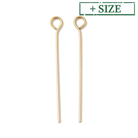 304 Stainless Steel Eye Pins, Ion Plated, Real 18K Gold Plated 304 Stainless Steel Eye Pins, Ion Plated, Real 18K Gold Plated