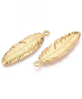 ION GOLD PLATED 304 Stainless Steel Feather Pendants, 46x15mm 304 Stainless Steel Feather Pendants, 46x15mm 