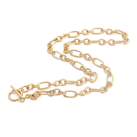 ION GOLD PLATED 304 Stainless Steel Figaro Chain Necklaces, with Toggle Clasps, 52.3cm 304 Stainless Steel Figaro Chain Necklaces, with Toggle Clasps, 52.3cm