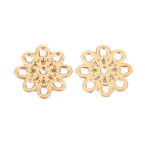 304 Stainless Steel Filigree Joiners Links, Flower, Real 14K Gold Plated 14mm 304 Stainless Steel Filigree Joiners Links, Flower, Real 14K Gold Plated 14mm