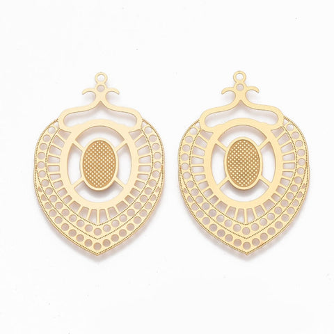 304 Stainless Steel Filigree Joiners, Teardrop, Golden Size: about 42.5x29mm 304 Stainless Steel Filigree Joiners, Teardrop, Golden Size: about 42.5x29mm