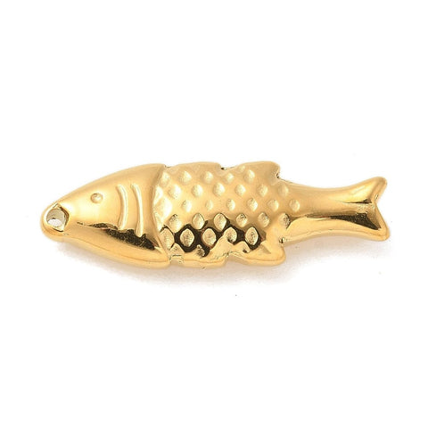 304 Stainless Steel Fish Pendant, Ion Plated, 14K Gold Plated, 23.5x7.5x3.5mm 304 Stainless Steel Fish Pendant, Ion Plated, 14K Gold Plated, 23.5x7.5x3.5mm