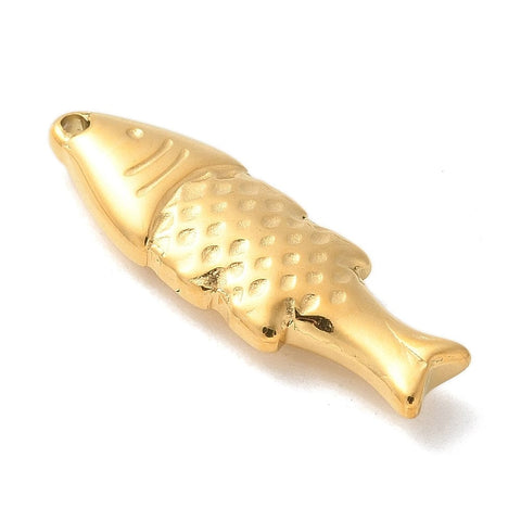 304 Stainless Steel Fish Pendant, Ion Plated, 14K Gold Plated, 23.5x7.5x3.5mm 304 Stainless Steel Fish Pendant, Ion Plated, 14K Gold Plated, 23.5x7.5x3.5mm