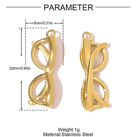 304 Stainless Steel Glasses Charm 18K Gold Plated 22mm Pendant 304 Stainless Steel Glasses Charm 18K Gold Plated 22mm Pendant