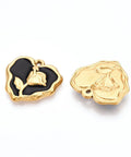 BLACK 304 Stainless Steel Heart with Flower Enamel Pendants, 18K Gold Plated, Ion Plated 304 Stainless Steel Heart with Flower Enamel Pendants – Real 18K Gold Plated | Ion Plated Charms for Jewelry Making