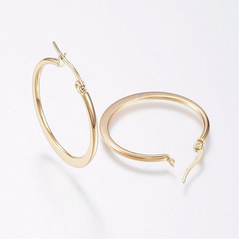 34-36MM FLAT RING SHAPE 304 Stainless Steel Hypoallergenic Earrings, Golden 304 Stainless Steel Hypoallergenic Earrings, Golden