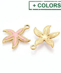 304 Stainless Steel Ion Plated Starfish Pendants with Enamel, 18K Gold Plated, 22x25mm 304 Stainless Steel Ion Plated Starfish Pendants with Enamel, 18K Gold Plated, 22x25mm