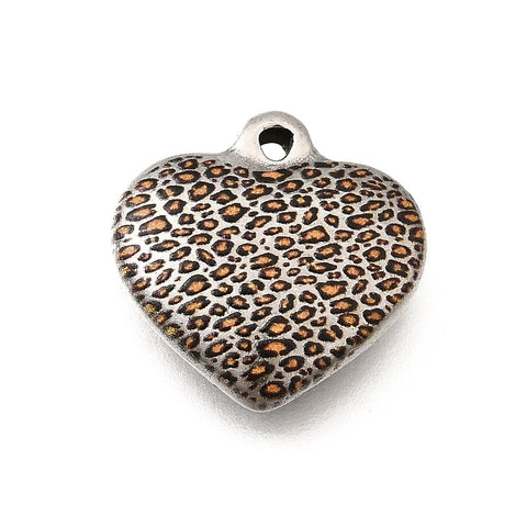 STAINLESS STEEL COLOR 304 Stainless Steel Leopard Print Heart Pendant, 16mm 304 Stainless Steel Leopard Heart Pendant 16mm – Printed Charm | Balzar Crafts
