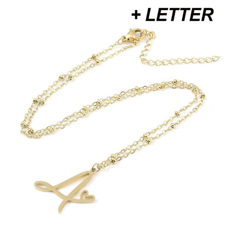 304 Stainless Steel Letter & Heart Necklace – Personalized Pendant, 40-45cm 304 Stainless Steel Letter & Heart Necklace – Personalized Pendant, 40-45cm