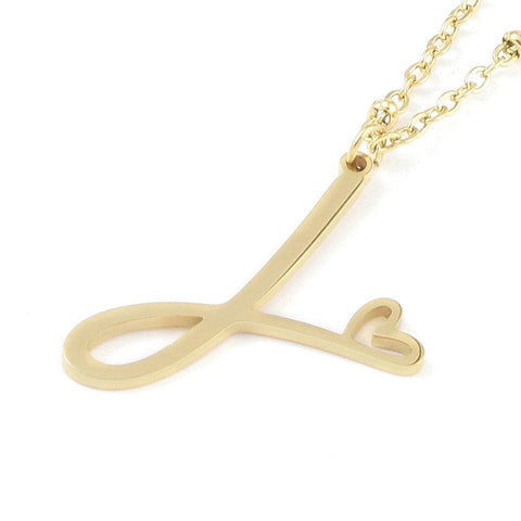 J 304 Stainless Steel Letter & Heart Necklace – Personalized Pendant, 40-45cm 304 Stainless Steel Letter & Heart Necklace – Personalized Pendant, 40-45cm