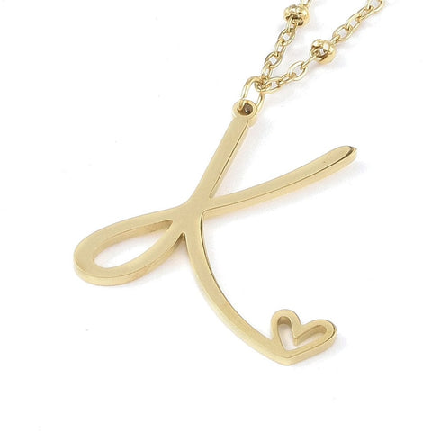 K 304 Stainless Steel Letter & Heart Necklace – Personalized Pendant, 40-45cm 304 Stainless Steel Letter & Heart Necklace – Personalized Pendant, 40-45cm