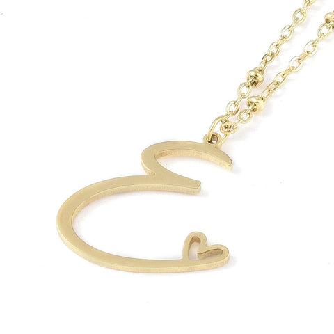 E 304 Stainless Steel Letter & Heart Necklace – Personalized Pendant, 40-45cm 304 Stainless Steel Letter & Heart Necklace – Personalized Pendant, 40-45cm