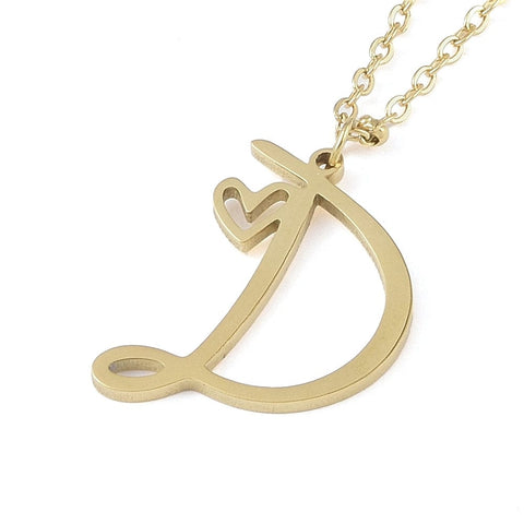 D 304 Stainless Steel Letter & Heart Necklace – Personalized Pendant, 40-45cm 304 Stainless Steel Letter & Heart Necklace – Personalized Pendant, 40-45cm
