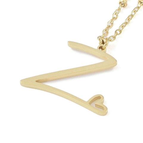 Z 304 Stainless Steel Letter & Heart Necklace – Personalized Pendant, 40-45cm 304 Stainless Steel Letter & Heart Necklace – Personalized Pendant, 40-45cm