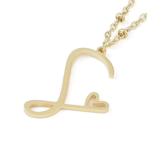 S 304 Stainless Steel Letter & Heart Necklace – Personalized Pendant, 40-45cm 304 Stainless Steel Letter & Heart Necklace – Personalized Pendant, 40-45cm