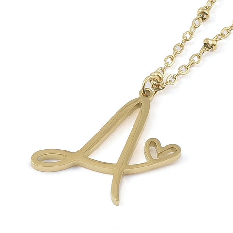 A 304 Stainless Steel Letter & Heart Necklace – Personalized Pendant, 40-45cm 304 Stainless Steel Letter & Heart Necklace – Personalized Pendant, 40-45cm