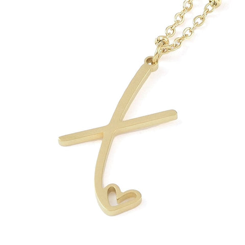 X 304 Stainless Steel Letter & Heart Necklace – Personalized Pendant, 40-45cm 304 Stainless Steel Letter & Heart Necklace – Personalized Pendant, 40-45cm