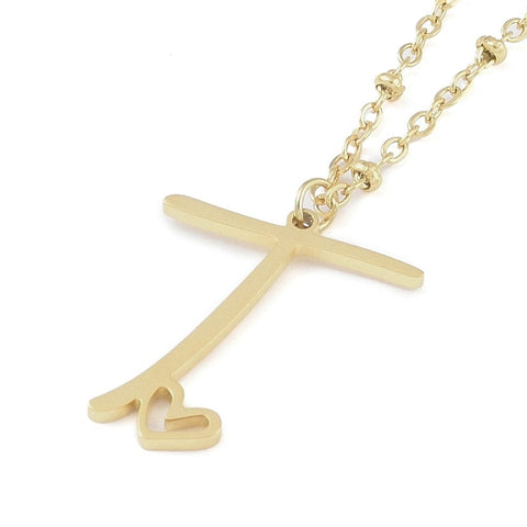 T 304 Stainless Steel Letter & Heart Necklace – Personalized Pendant, 40-45cm 304 Stainless Steel Letter & Heart Necklace – Personalized Pendant, 40-45cm
