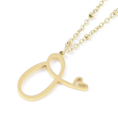 O 304 Stainless Steel Letter & Heart Necklace – Personalized Pendant, 40-45cm 304 Stainless Steel Letter & Heart Necklace – Personalized Pendant, 40-45cm