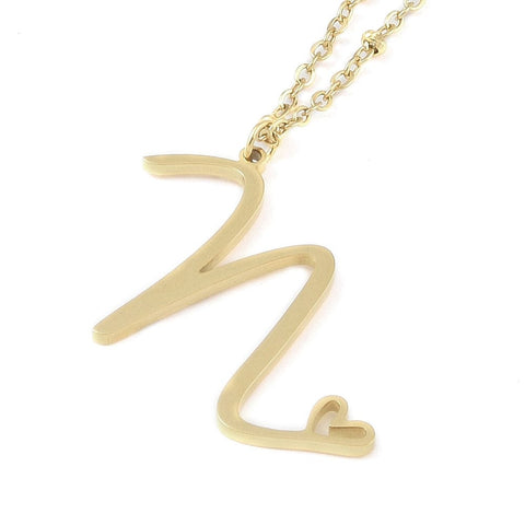 N 304 Stainless Steel Letter & Heart Necklace – Personalized Pendant, 40-45cm 304 Stainless Steel Letter & Heart Necklace – Personalized Pendant, 40-45cm