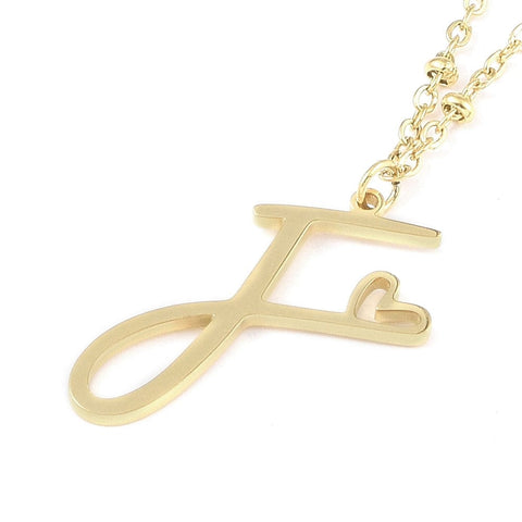 F 304 Stainless Steel Letter & Heart Necklace – Personalized Pendant, 40-45cm 304 Stainless Steel Letter & Heart Necklace – Personalized Pendant, 40-45cm