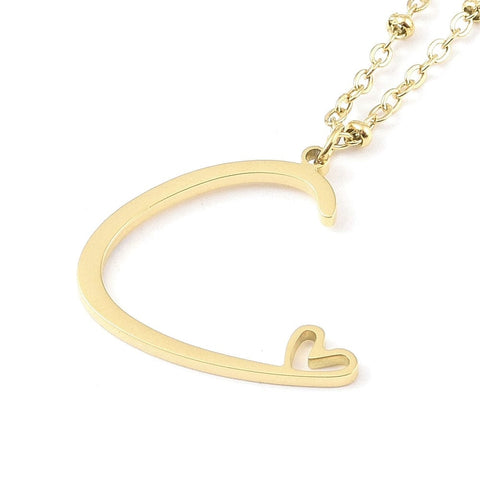 C 304 Stainless Steel Letter & Heart Necklace – Personalized Pendant, 40-45cm 304 Stainless Steel Letter & Heart Necklace – Personalized Pendant, 40-45cm