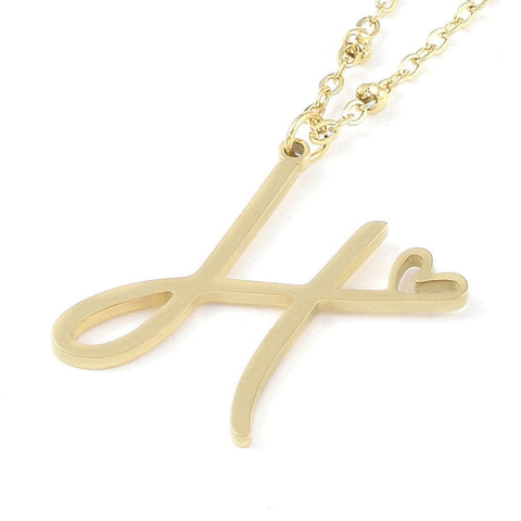 H 304 Stainless Steel Letter & Heart Necklace – Personalized Pendant, 40-45cm 304 Stainless Steel Letter & Heart Necklace – Personalized Pendant, 40-45cm