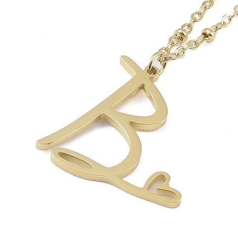 B 304 Stainless Steel Letter & Heart Necklace – Personalized Pendant, 40-45cm 304 Stainless Steel Letter & Heart Necklace – Personalized Pendant, 40-45cm