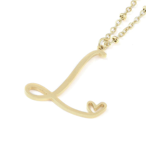 L 304 Stainless Steel Letter & Heart Necklace – Personalized Pendant, 40-45cm 304 Stainless Steel Letter & Heart Necklace – Personalized Pendant, 40-45cm