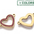 ROSE 304 Stainless Steel Links/Connectors, with Rhinestone, Heart, Golden, 14X21MM 304 Stainless Steel Links/Connectors, with Rhinestone, Heart, Golden, 14X21MM