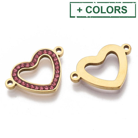 ROSE 304 Stainless Steel Links/Connectors, with Rhinestone, Heart, Golden, 14X21MM 304 Stainless Steel Links/Connectors, with Rhinestone, Heart, Golden, 14X21MM