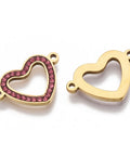 ROSE 304 Stainless Steel Links/Connectors, with Rhinestone, Heart, Golden, 14X21MM 304 Stainless Steel Links/Connectors, with Rhinestone, Heart, Golden, 14X21MM
