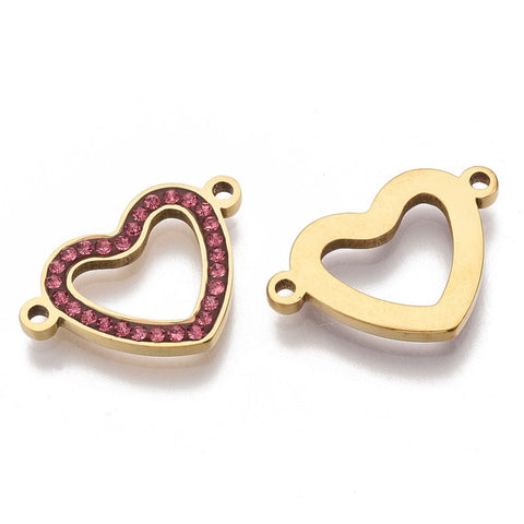 ROSE 304 Stainless Steel Links/Connectors, with Rhinestone, Heart, Golden, 14X21MM 304 Stainless Steel Links/Connectors, with Rhinestone, Heart, Golden, 14X21MM